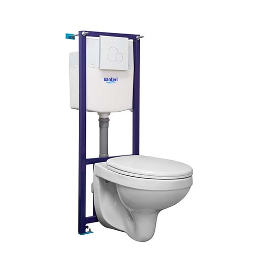 Унитаз "Santeri Альфа Комфорт" подвесной с крышкой в комплекте с инсталляцией, с кнопкой белой