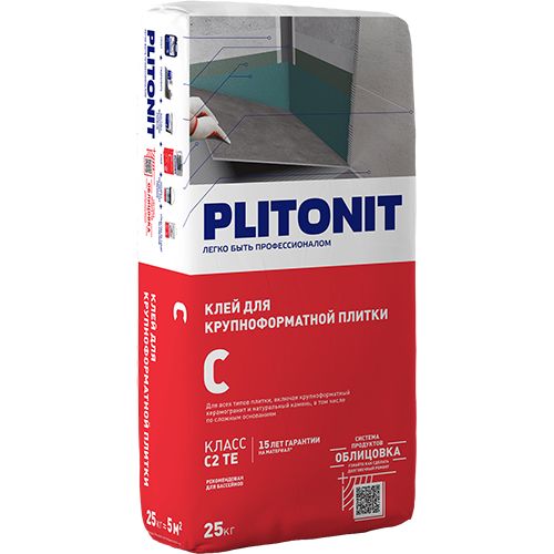 Клей для плитки/ керамогранита/ камня Плитонит C серый (класс C2 TE) 25кг