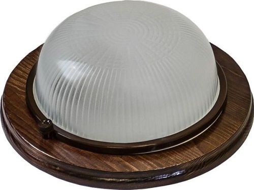 Светильник "Feron Кантри НБО 03-60-021" для бани и сауны, Е27, IP54, max t-130º, круг, Орех