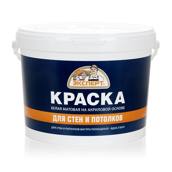 Краска водоэмульсионная для стен и потолков белая матовая "Эксперт", 14кг