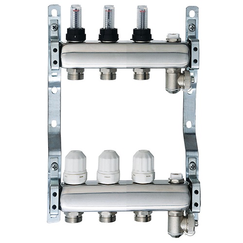 Коллекторная группа "Lavita" c расходомерами и воздухоотводчиками 1"*3 вых.3/4"
