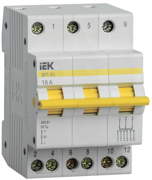 Выключатель-разъединитель трехпозиционный ВРТ-63, 3Р 16А "ИЭК