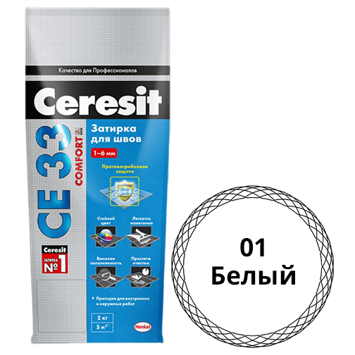 Затирка водостойкая &quot;Ceresit СЕ-33&quot;, 2кг, &quot;белый&quot; цементная