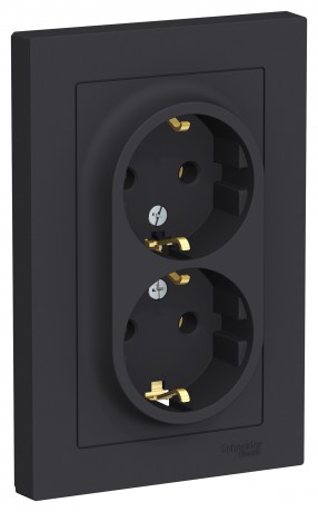 Евророзетка 2-ая 16А, с/з с/п, с рамкой, ATLASDESIGN карбон