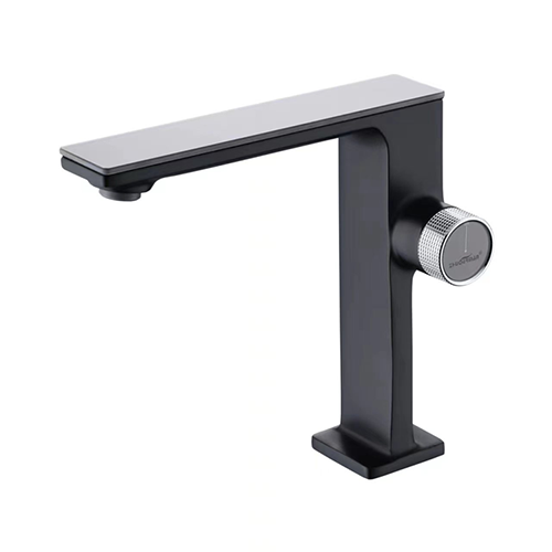 Смеситель Соломон 801-400S, кнопочный, для умывальника, с термостатом, черный