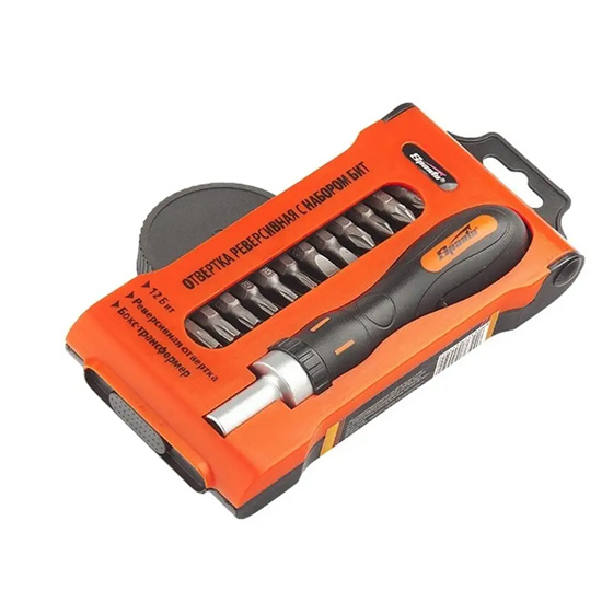 Отвертка "Sparta" реверсивная поворотная с набором бит, 12шт