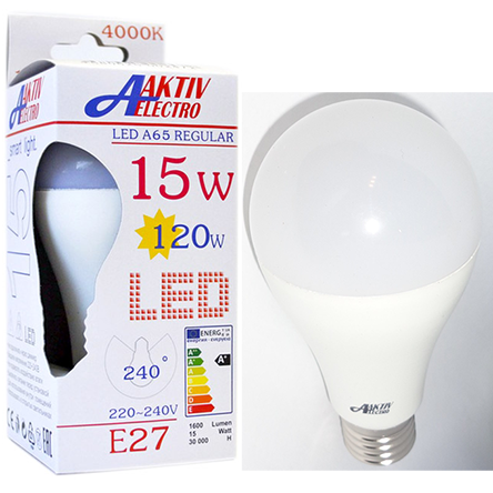 Лампа светодиодная A60 15Вт Е27 220-240В 6500К 1600Лм LED-A60-Regular "AKTIV ELECTRO"