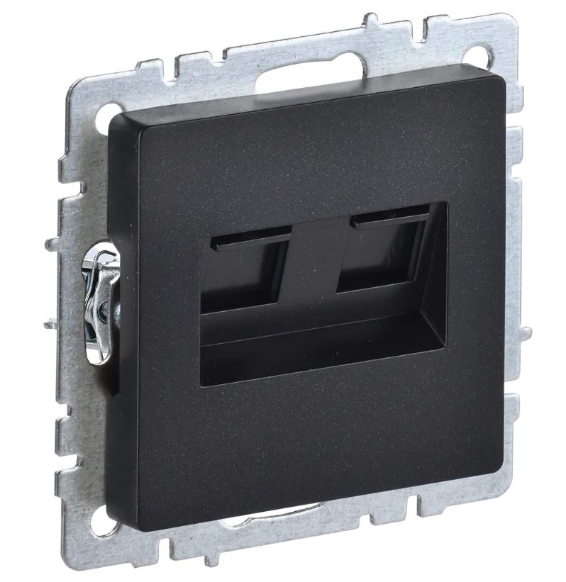 Розетка 2-ая компьютерная RJ45 кат.5E "BRITE" с/п, механизм (без рамки), черн. IEK