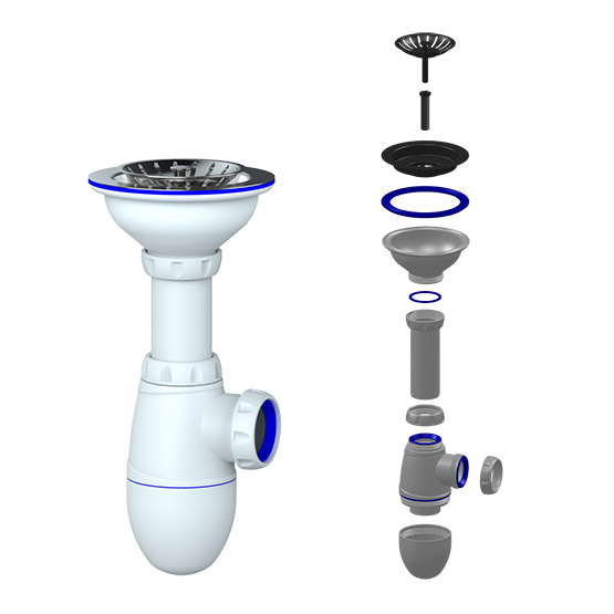 Сифон для мойки бутылочный со стальным выпуском  диаметром 112мм, 3.1/2"*40, B412P "Unicorn"