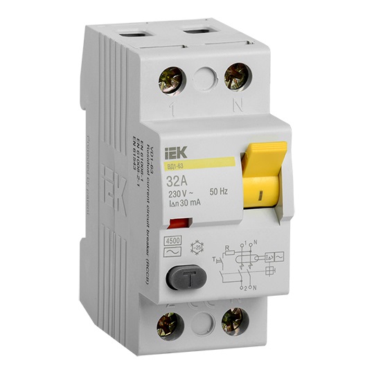 Выключатель дифференциальный ВД1-63 (УЗО), 2Р 32А 30мА "ИЭК"
