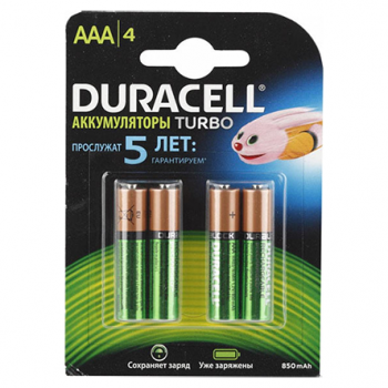 Аккумуляторная батарея Duracell HR03-4BL 850mAh/900mA тип:ААА предзаряженные (4/10)