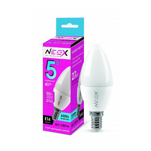 Лампа светодиодная &quot;NEOX LED-C37&quot; Е14, 5Вт, 220В, 4000К, 400Лм, свеча матовая