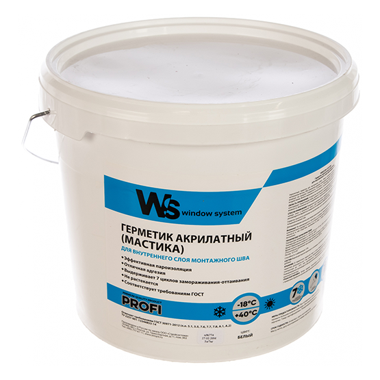 Герметик акрилатный(мастика) для внутреннего пароизоляционного слоя монтажного шва "WS", 7кг, белый