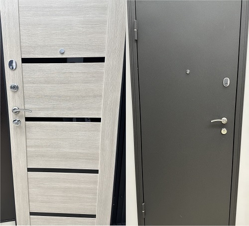 Дверь входная "Застава", 960*2050*72мм, левая, металл -"3Д сатин черный", МДФ "Лиственница кремовая" Город Мастеров