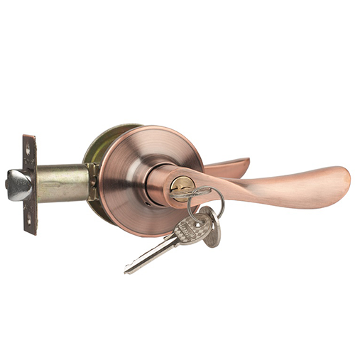 Ручка дверная "ЗВ3-01", нажимная, ключ - фиксатор, "Медь"