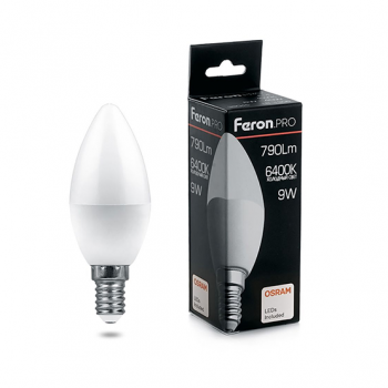 Лампа светодиодная  9Вт "Feron PRO LB-1309" Е14 220В 6400К  свеча