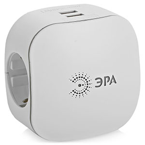 Тройник 3 гнезда с с/з 220V+2USB 2000mA, белый &quot;Эра&quot;