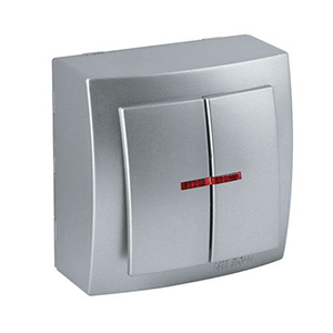 Выключатель "NILSON Themis" двухклавишный с подсветкой,  накладной, Серебро