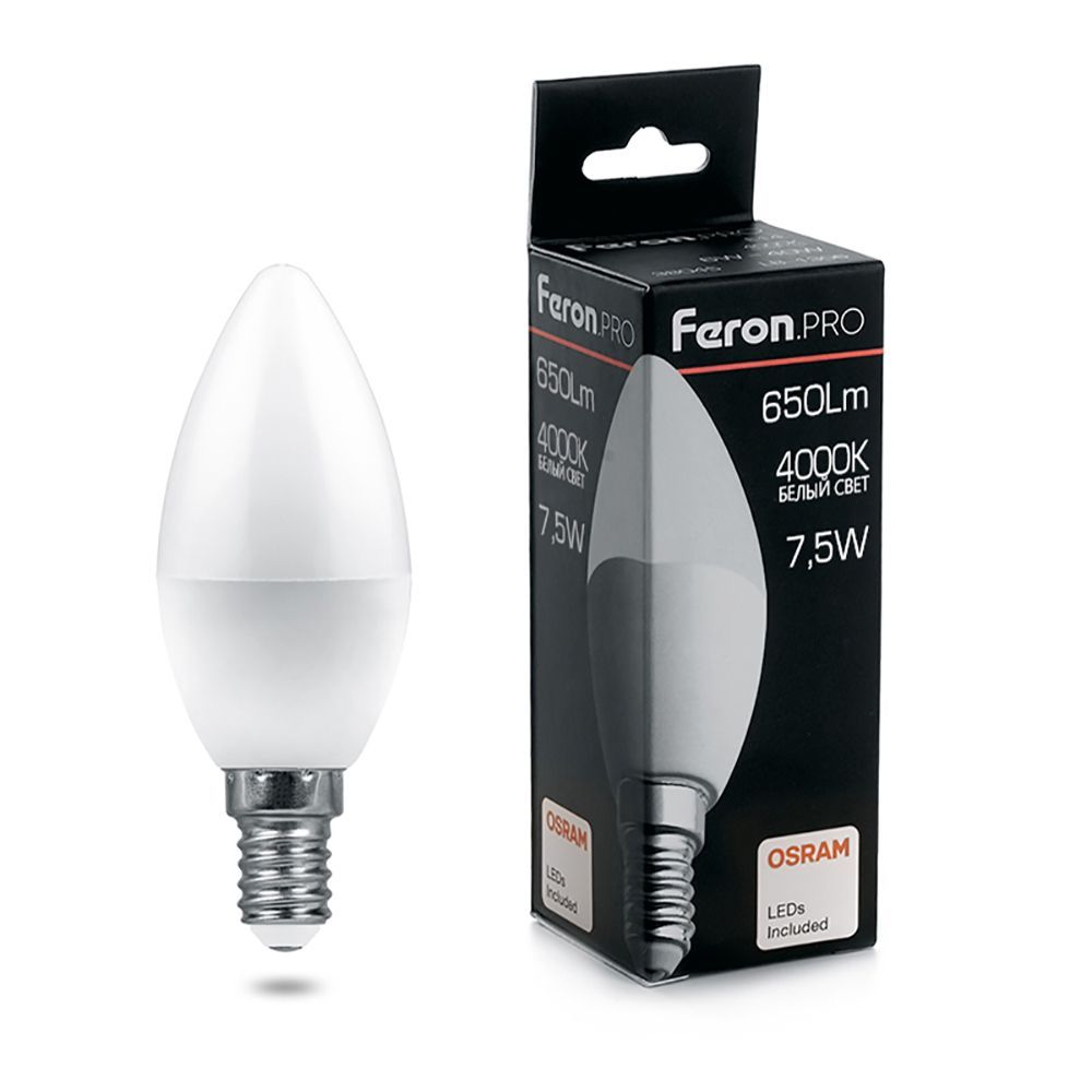 Лампа светодиодная 220В  7.5Вт Е14 4000К свеча PRO LB-1307 &quot;FERON&quot;