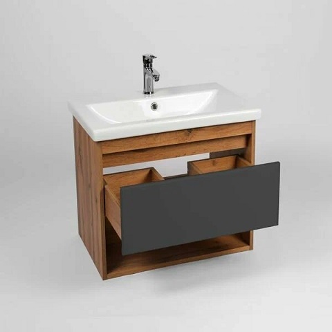 Тумба &quot;Бостон 50&quot;, графит, с умывальником &quot;Como 50&quot;, подвесная