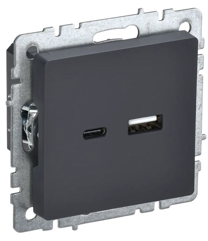 Розетка USB 2-ая A+C "BRITE" с/п, 18Вт, механизм (без рамки), граф. IEK