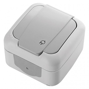 Розетка 1-ая с заземлением, "Palmiye Viko", с крышкой, накладная, серая, IP55