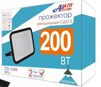 Прожектор светодиодный "Aktiv Electro" 200Вт 6500К холодный белый 16000Лм 220В черный "СДО-5"