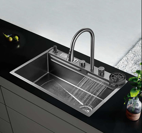 Мойка "Профсан PSM-9945ST" нержав. врезн. 750*460*210*0,8мм, со смесит., краном, водопад, колландер, раздел. доска, с вып. 3 1/2, с сифоном, сталь