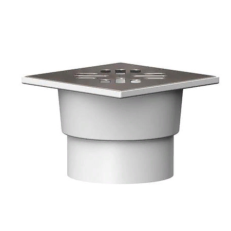 Трап сливной вертикальный 50мм, 150*150, металлическая крышка, белый