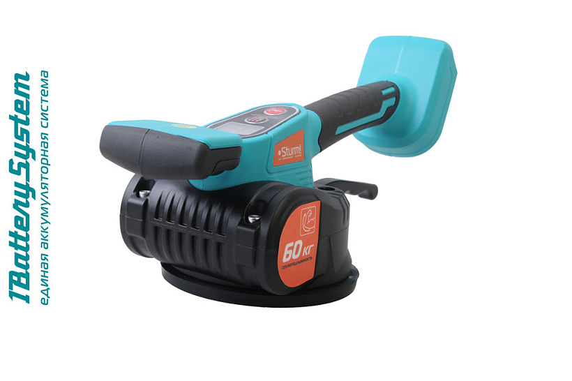Виброприсоска аккум д/укл плитки TV1860 Sturm!, 18В, 1BatterySystem,60кг, d=123мм,без АКБ и ЗУ