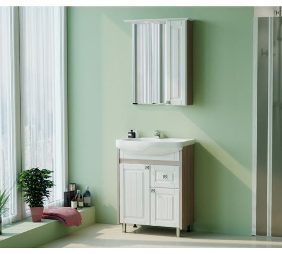 Тумба "Версаль-65", 650*420*870мм, с умывальником "Best 65", белое дерево