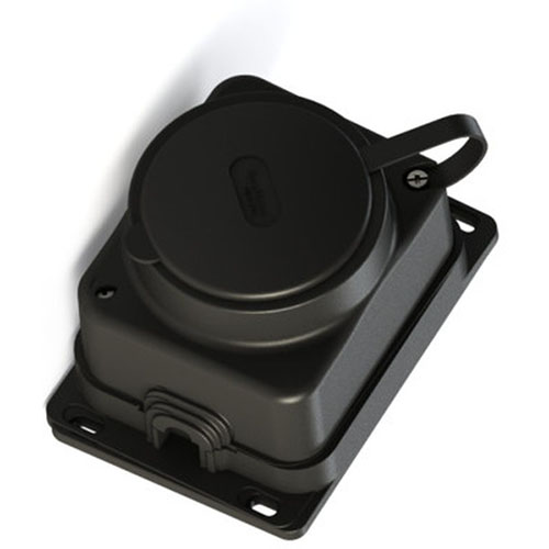 Розетка одноместная с защитной крышкой, каучуковая 2P+PE  16А/250В IP44, чёрная, System Electric