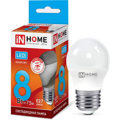 Лампа светодиодная  8Вт Е27 220В 4000К 720Лм LED-ШАР-VC &quot;IN HOME&quot;