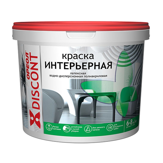 Краска водоэмульсионная интерьерная белая матовая "Ореол Дисконт", 6,5кг