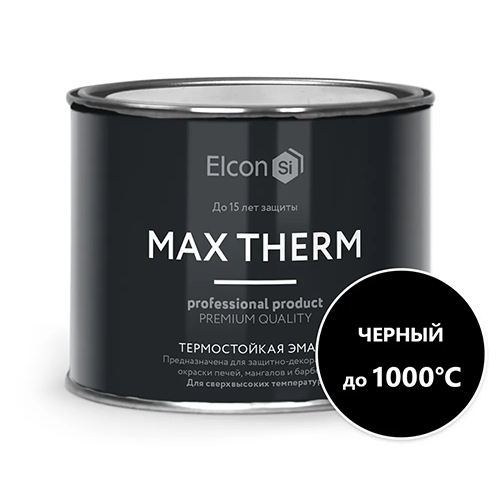 Эмаль термостойкая "MAX THERM" черная 400мл, (до 1000С), "ELKON"