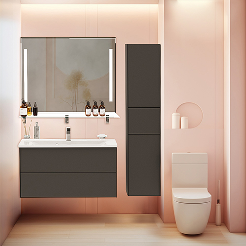 Тумба "Silk 100" графит матовый с умывальником Premier 100, подвесная