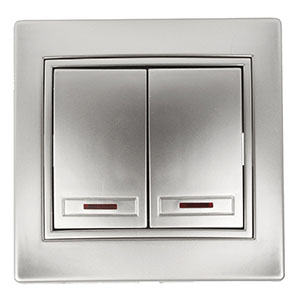 Выключатель 2-кл с подсветкой, "Plano Intro", скрытой проводки, алюминий