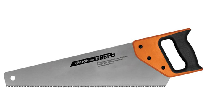Ножовка "Кратон" по дереву 450мм, каленый зуб, двухгранная заточка, защитное покрытие, шаг 3,6мм