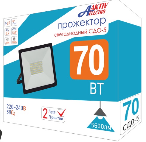 Прожектор светодиодный  70Вт 6500К 6000Лм 220В черный &quot;СДО-5&quot; &quot;Aktiv Electro&quot;