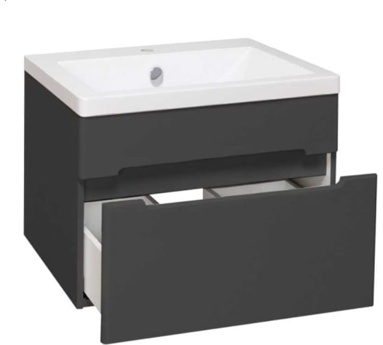 Тумба "Парма 60" графит с умывальником "Omega 60", 1 ящик, подвесная