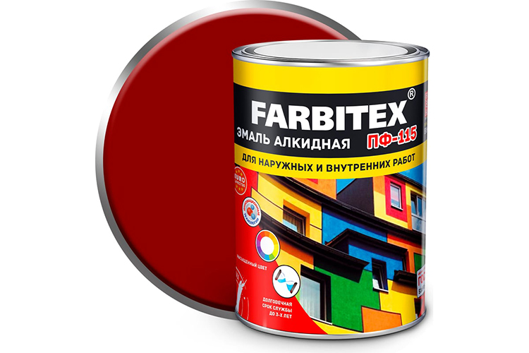 Эмаль алкидная красная ПФ-115 &quot;FARBITEX&quot;, 0,8кг