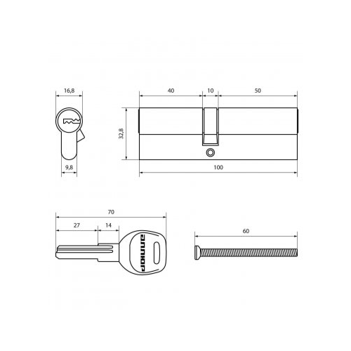 Цилиндр дверной, ключ/ключ 45*55, "Хром" (ЭК)