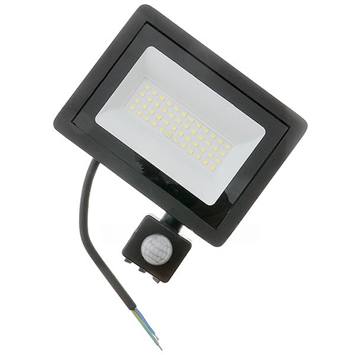 Прожектор светодиодный 50Вт 6500К 4000Лм 220В черный с датчиком движения "Эра" регулируемый датчик, IP44