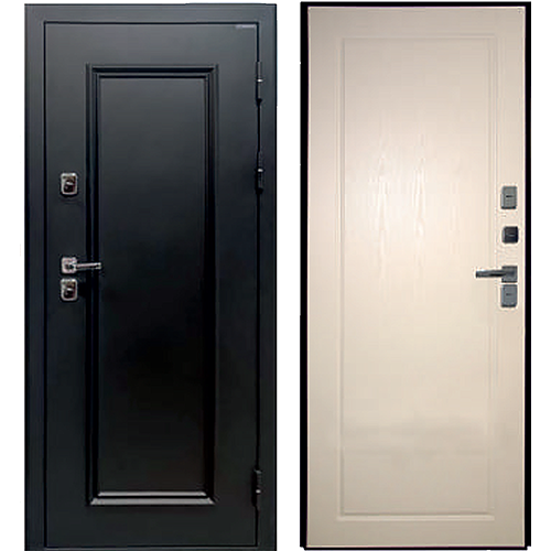 Дверь входная "Медверь Призма",850*2050*110мм,правая,металл -"Черный муар Ral 9005",МДФ "Белое дерево"
