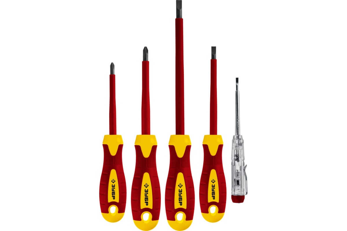 Набор диэлектр.отверток: Отвертки SL 3, 5 / PH 1, 2, тестер 100-250 В, ЗУБР &quot;Профессионал&quot; 25265, в коробке, 5 предметов