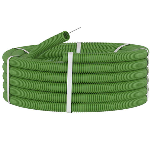 Труба ПВХ гибкая гофр. д.20мм, лёгкая с протяжкой, 100м, цвет зеленый