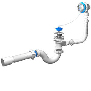 Сифон для ванны со стальным выпуском и переливом 1.1/2"*40, гофра 40*50