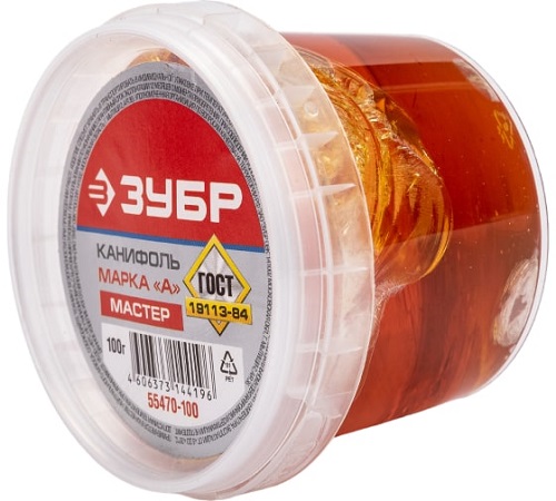 Канифоль ЗУБР для паяльных работ, пластиковая банка, 100г