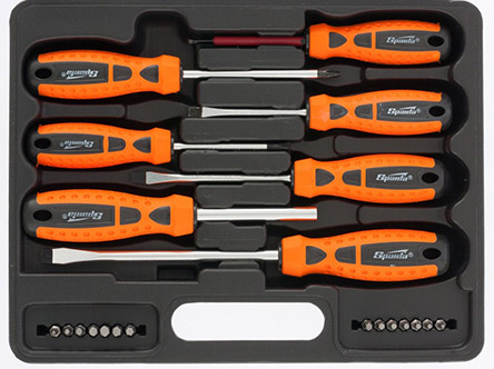 Набор отверток CrV, двухкомпонентные ручки + биты, 21 предмет