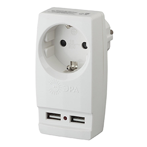 Адаптер сетевой "Polynom" 1гн 220V+2хUSB 2100mA, с заземлением, белый "Эра"